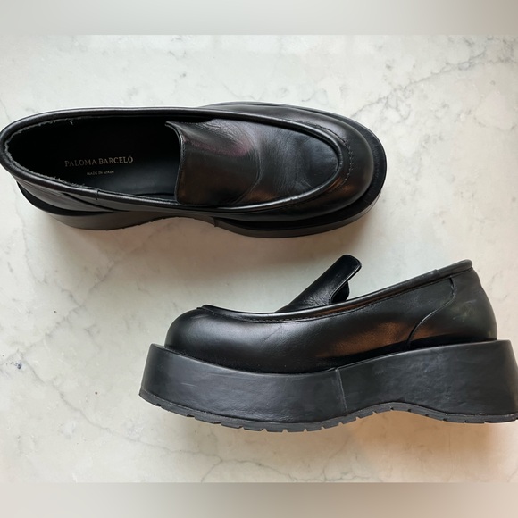 Paloma Barcelo Black Leather Platform Loafers - Picture 1 of 8